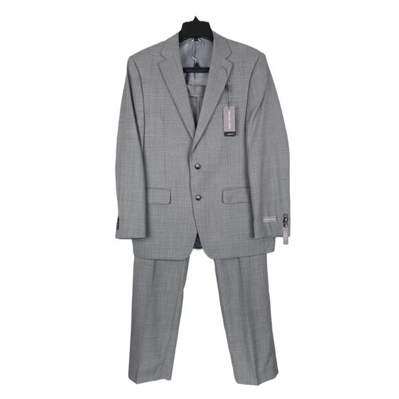 Michael Kors Classic-Fit Wool 2-Piece Suit Grey Blue Windowpane 40R 34x32 NWT - Picture 1 of 13